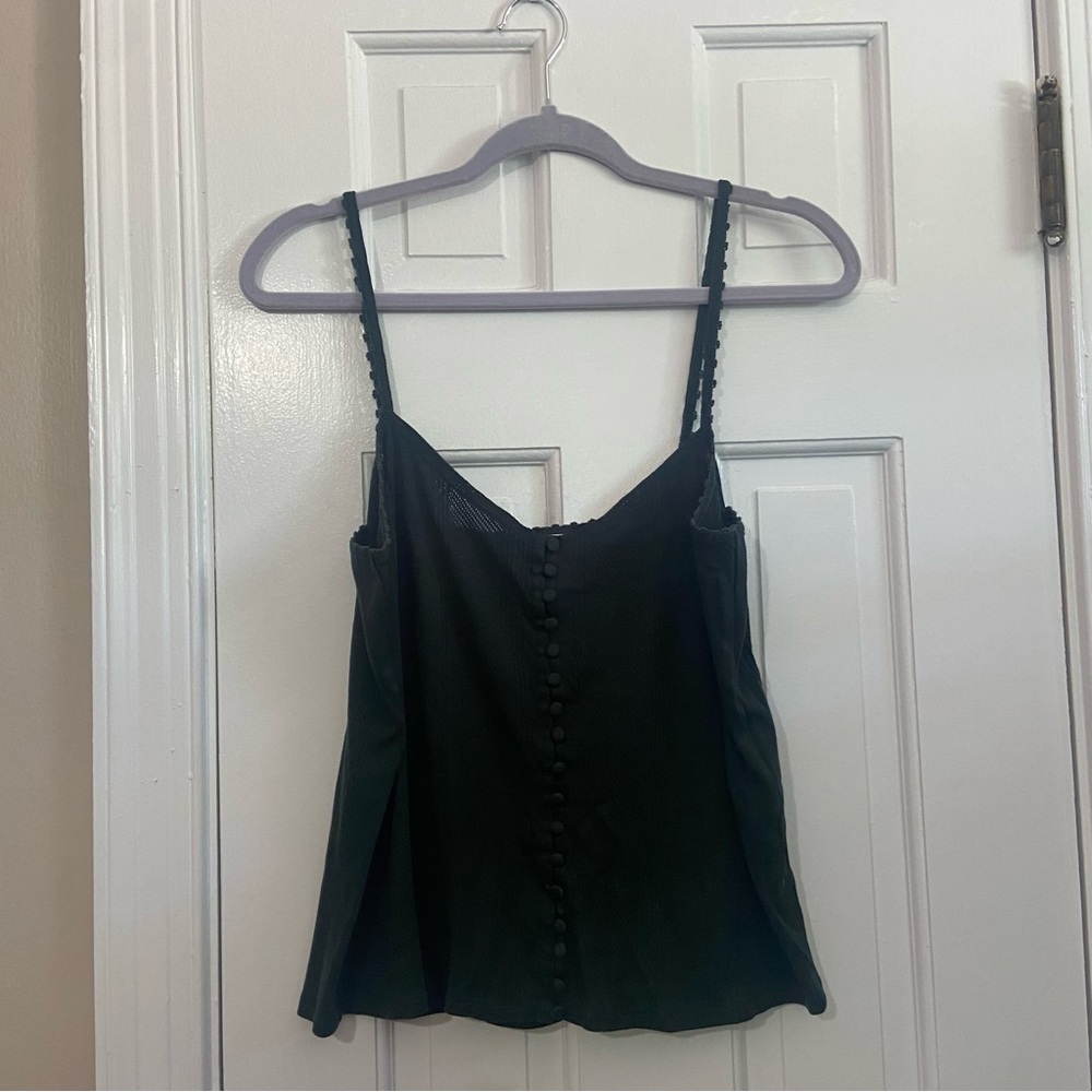 Sezane Many Knit Camisole Pointelle Button Front - Dark Green - Picture 3 of 8